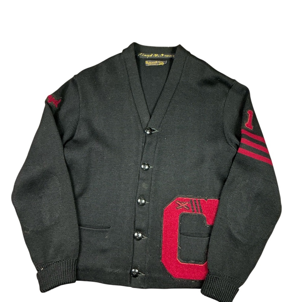 American Vintage Black Cardigan with Red Lettering